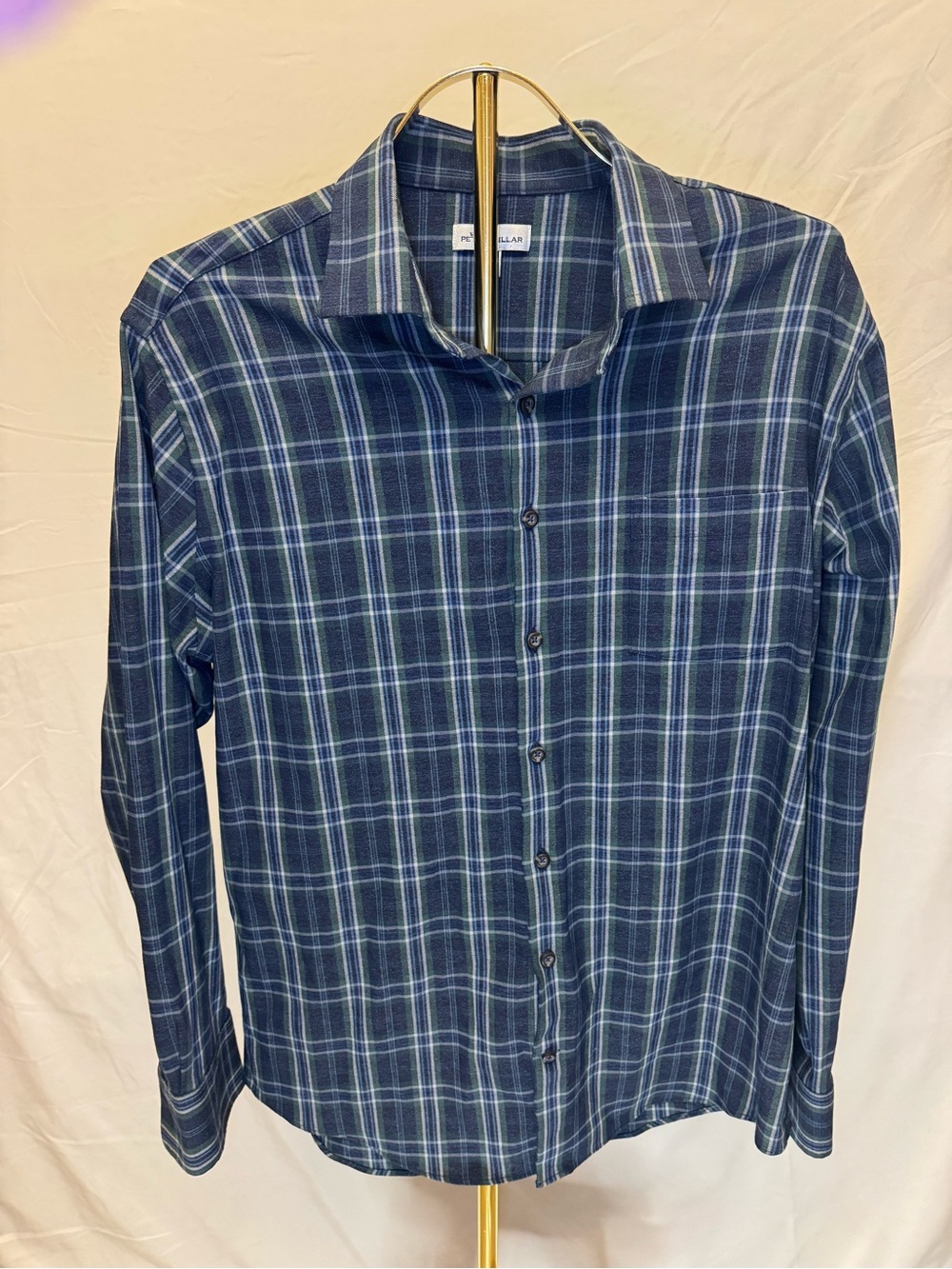 Peter Millar Navy Plaid Long-Sleeve Button-Up Shirt
